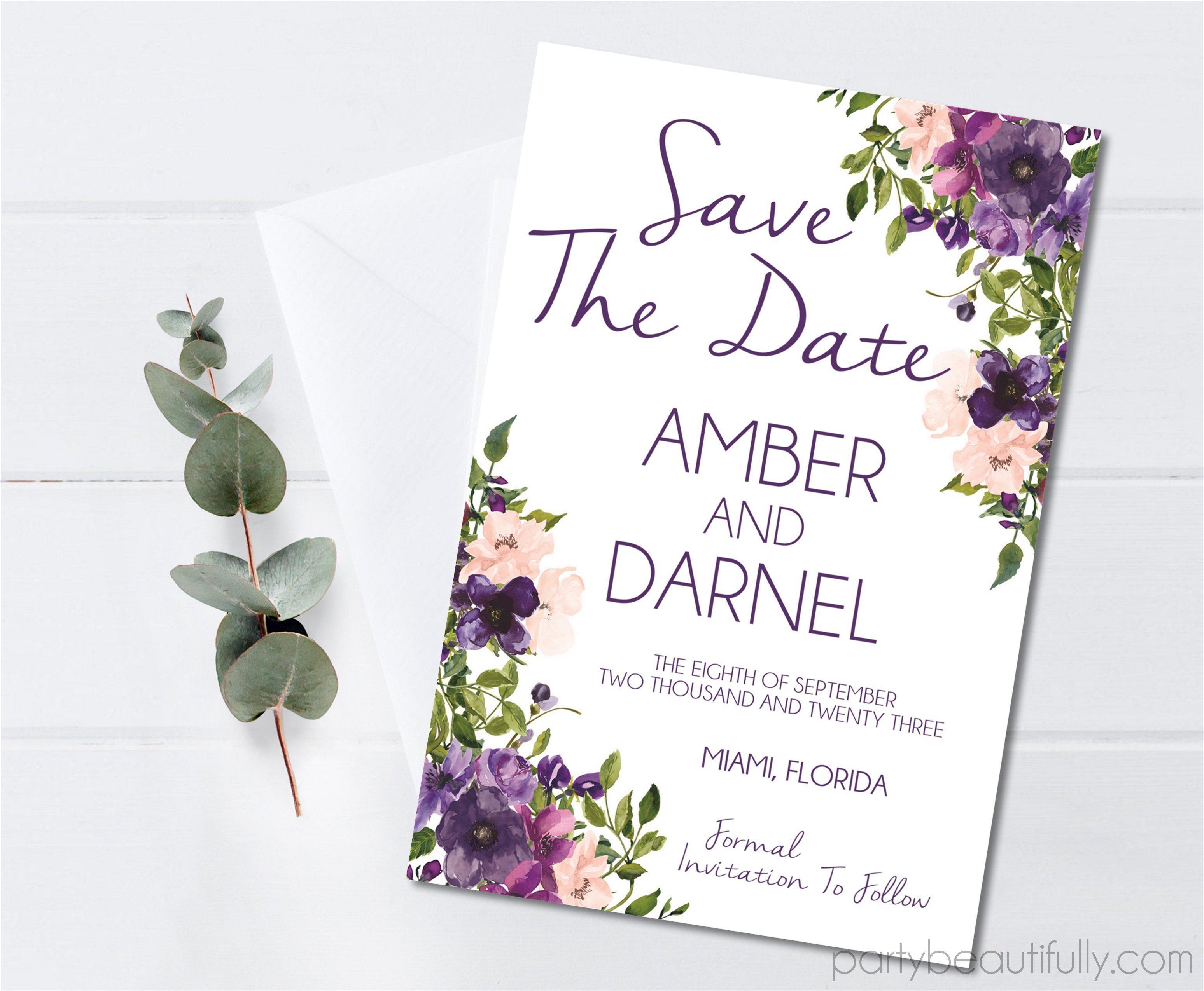 Purple And Pink Wedding Save The Date Cards