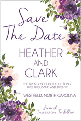 watercolor floral wedding save the dates elegant purple greenery theme