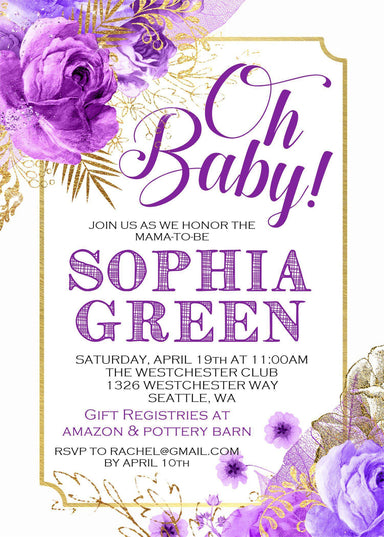 Purple Floral Baby Shower Invitations