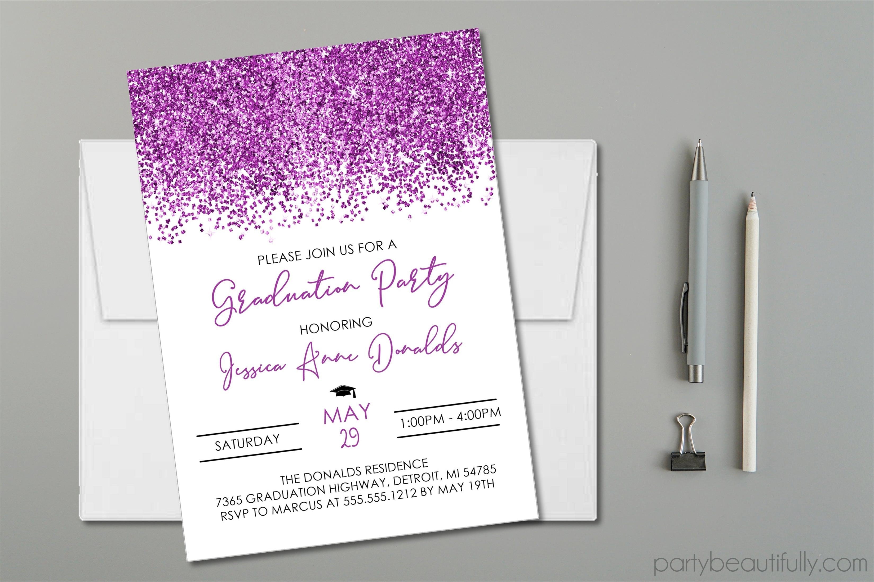 Purple Graduation Party Invitations