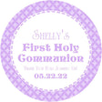 Purple First Communion sticker with name