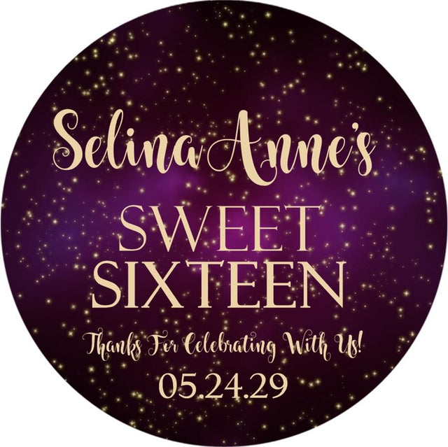 Purple cosmic themed Sweet Sixteen sticker