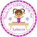Purple gymnastics birthday sticker with girl on balance beam