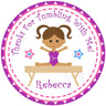 Purple gymnastics birthday sticker with girl on balance beam