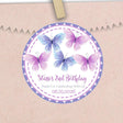 Purple watercolor butterflies on birthday sticker design