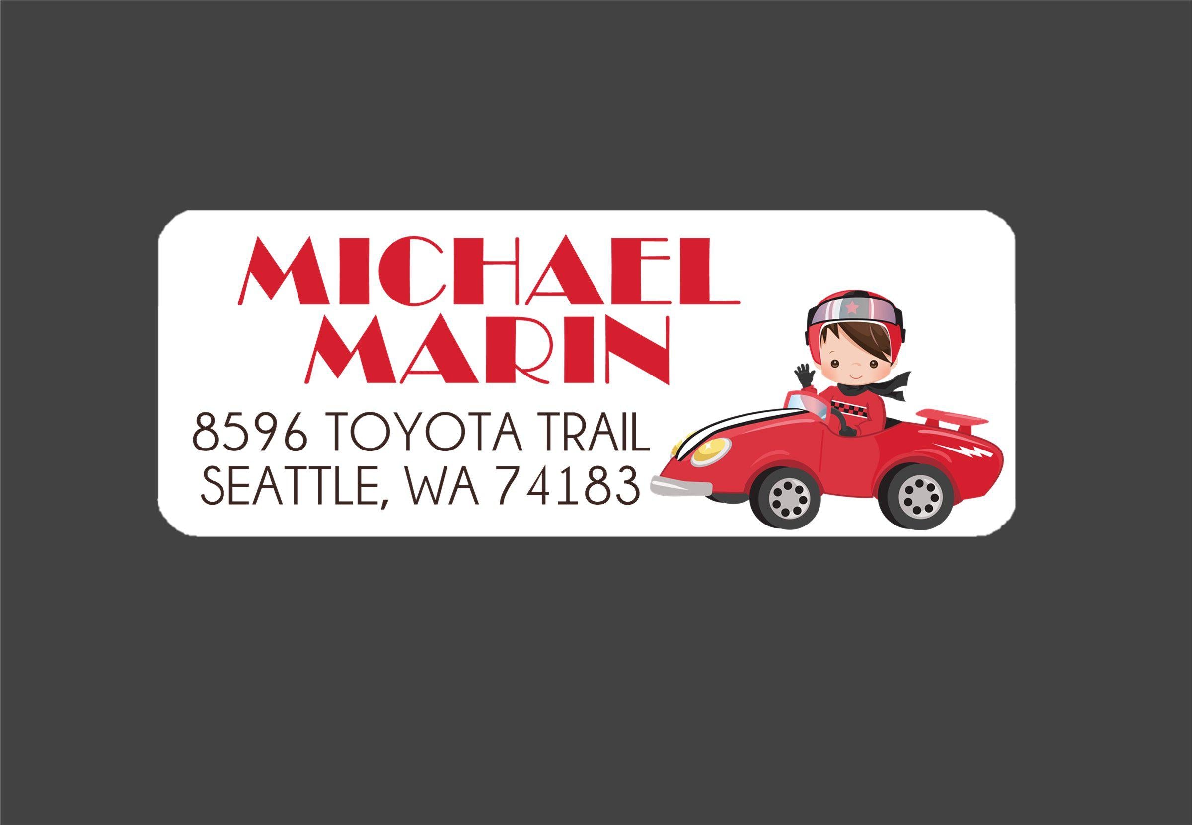 Race Car Address Labels For Boys