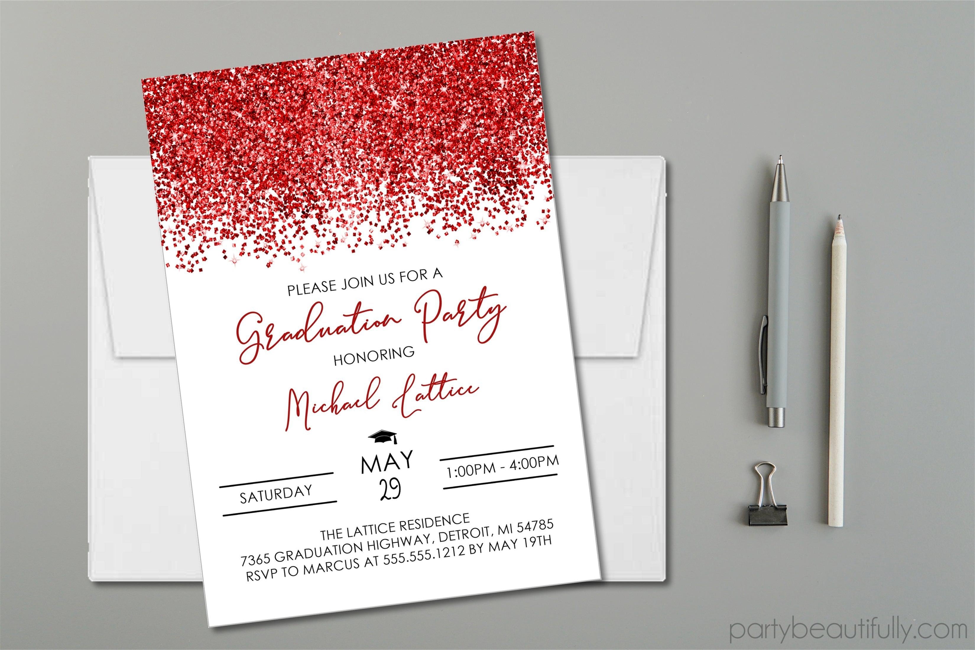 Red Graduation Party Invitations