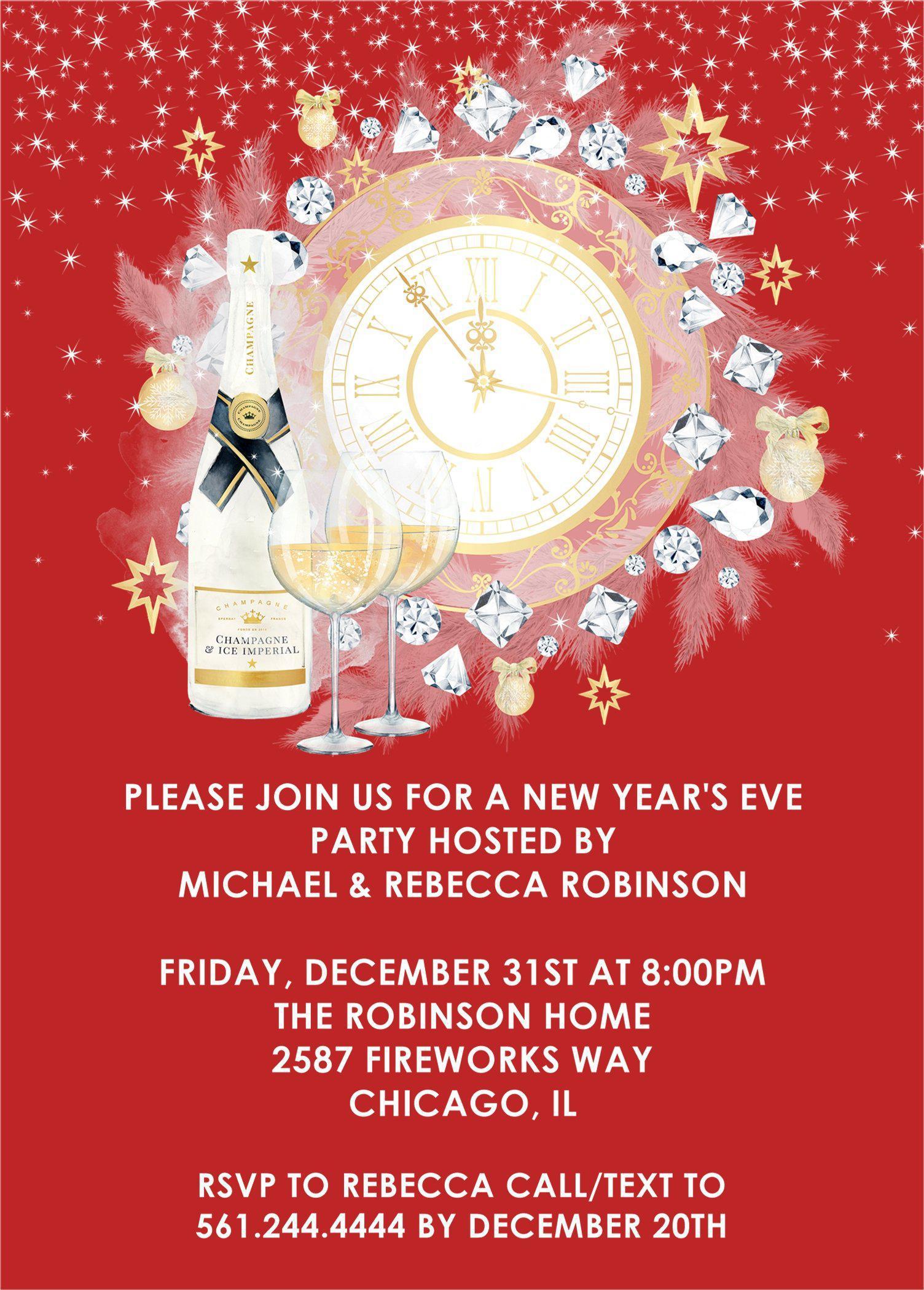 Red, Silver And Gold New Years Eve Party Invitations