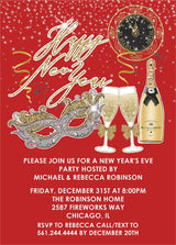 Red, Silver And Gold New Years Eve Party Invitations