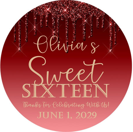 Red Sweet Sixteen birthday sticker with personalized name