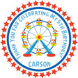 Red and blue carnival themed ferris wheel favor label