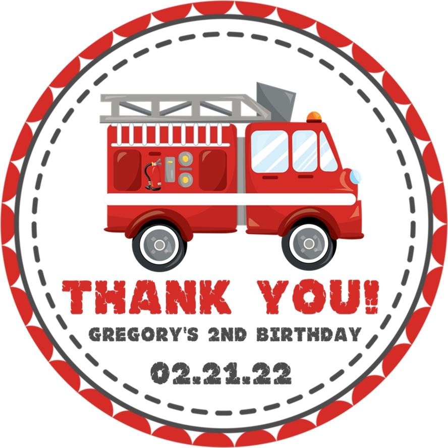 Red fire truck birthday sticker with white background