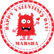 Red monster Valentine sticker with hearts and funny monster