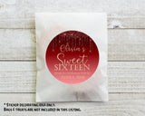 Red ombre Sweet Sixteen sticker for treat bags