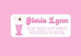 Retro dessert themed address labels for party mail