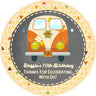 Retro orange hippie bus birthday sticker flower border