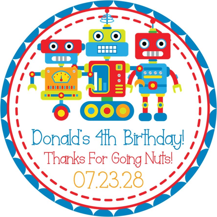 Robot Birthday Party Stickers