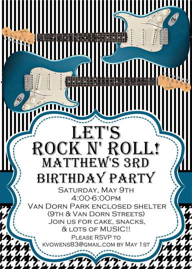 Rock And Roll Guitar Birthday Party Invitations