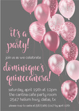 Rose pink gray quinceanera party invitations