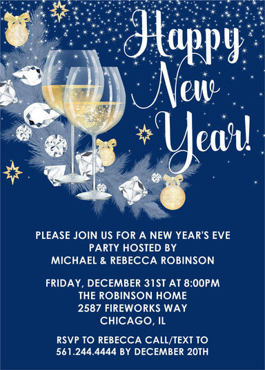 Royal Blue New Years Eve Party Invitations