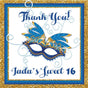 Royal blue masquerade mask birthday sticker with printed glitter border