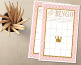 Royal pink gold baby shower bingo card