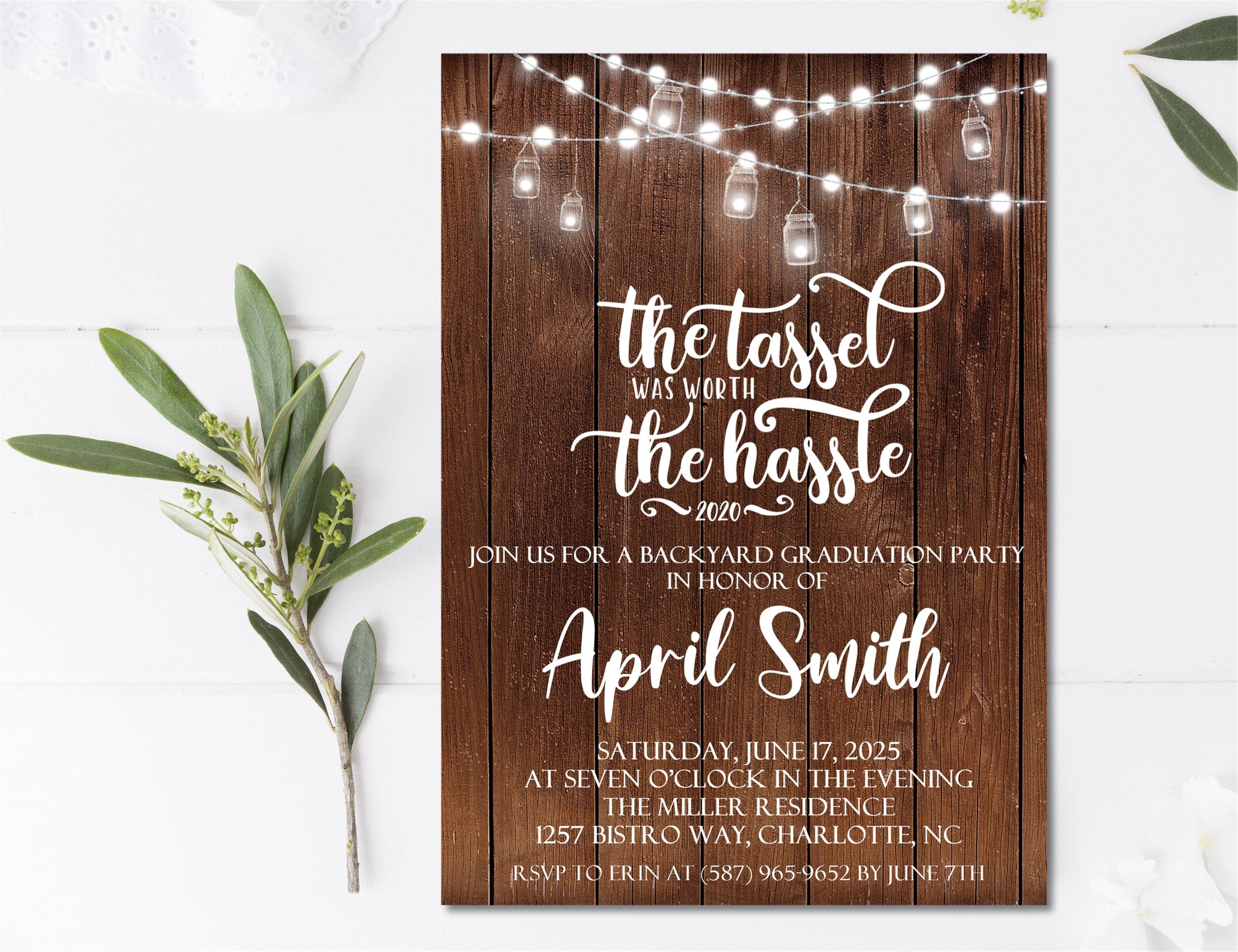 Rustic Backyard Graduation Party Invitations