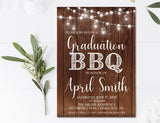 Rustic graduation BBQ invitation with wood background