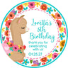 Side-pose llama birthday sticker with flowers