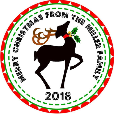 Silhouette reindeer Christmas sticker personalized with family name