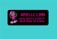 Skateboard address labels for girls with skater illustration and bold lettering