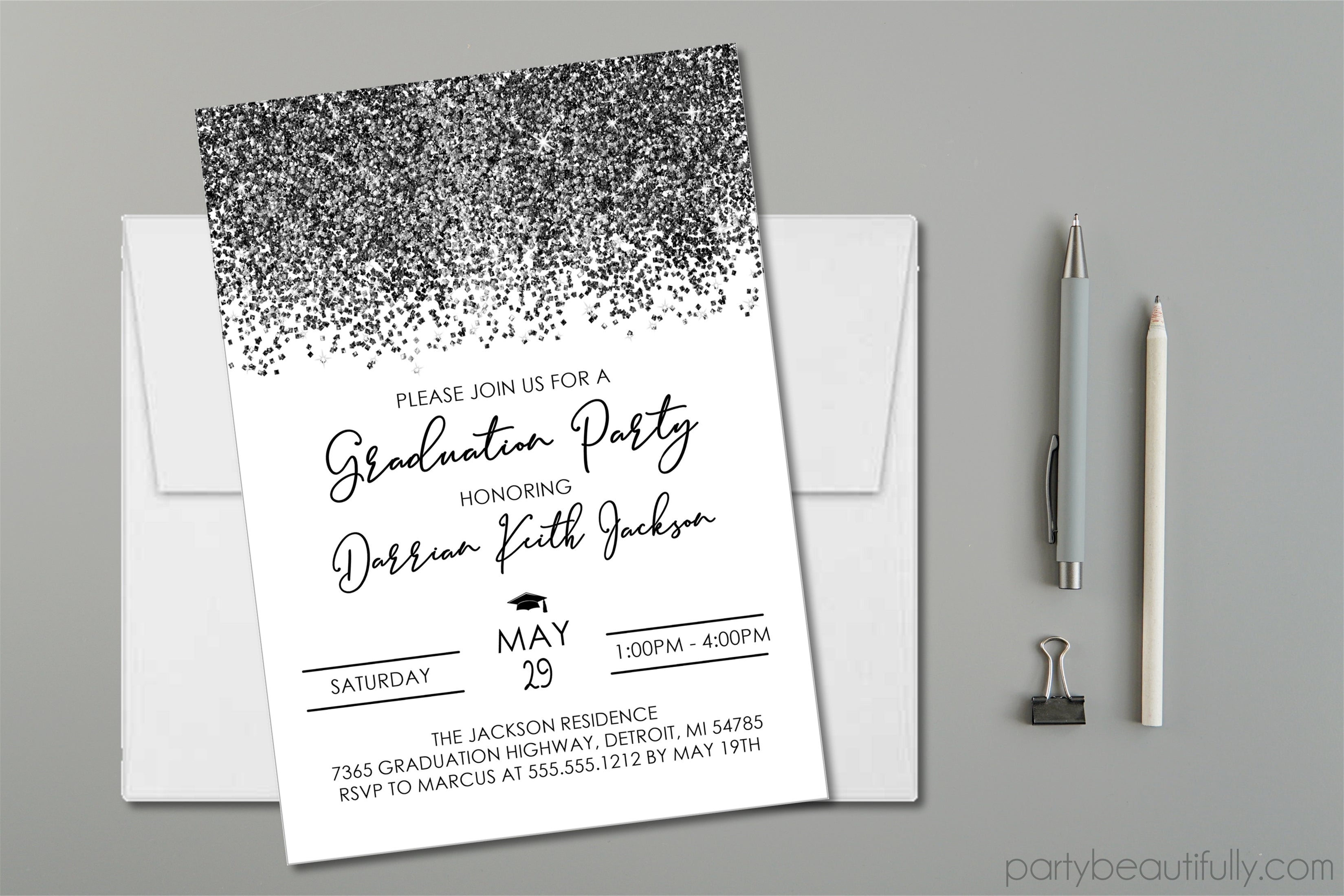 Slate Grey Graduation Party Invitations