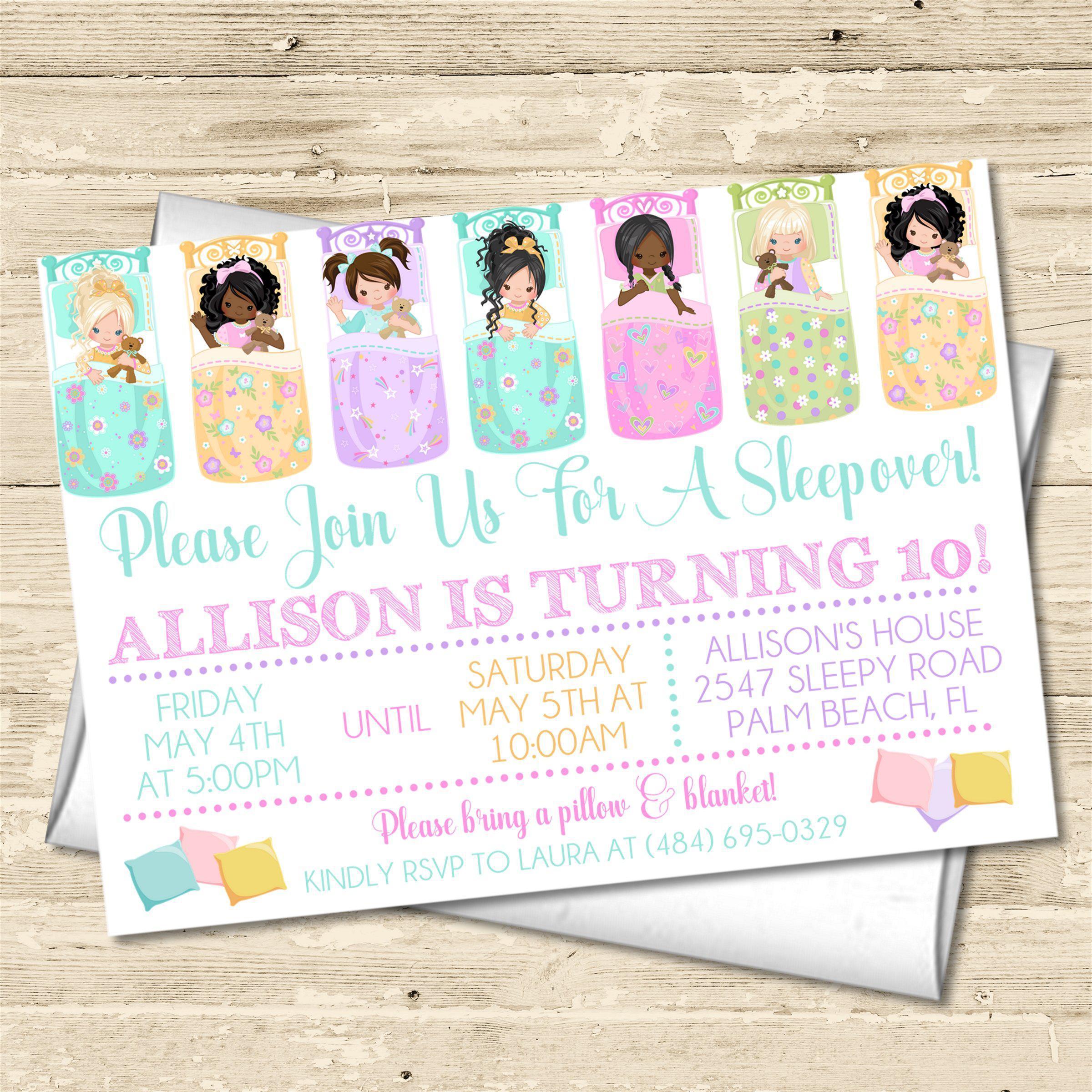 Sleepover Pajama Birthday Party Invitations