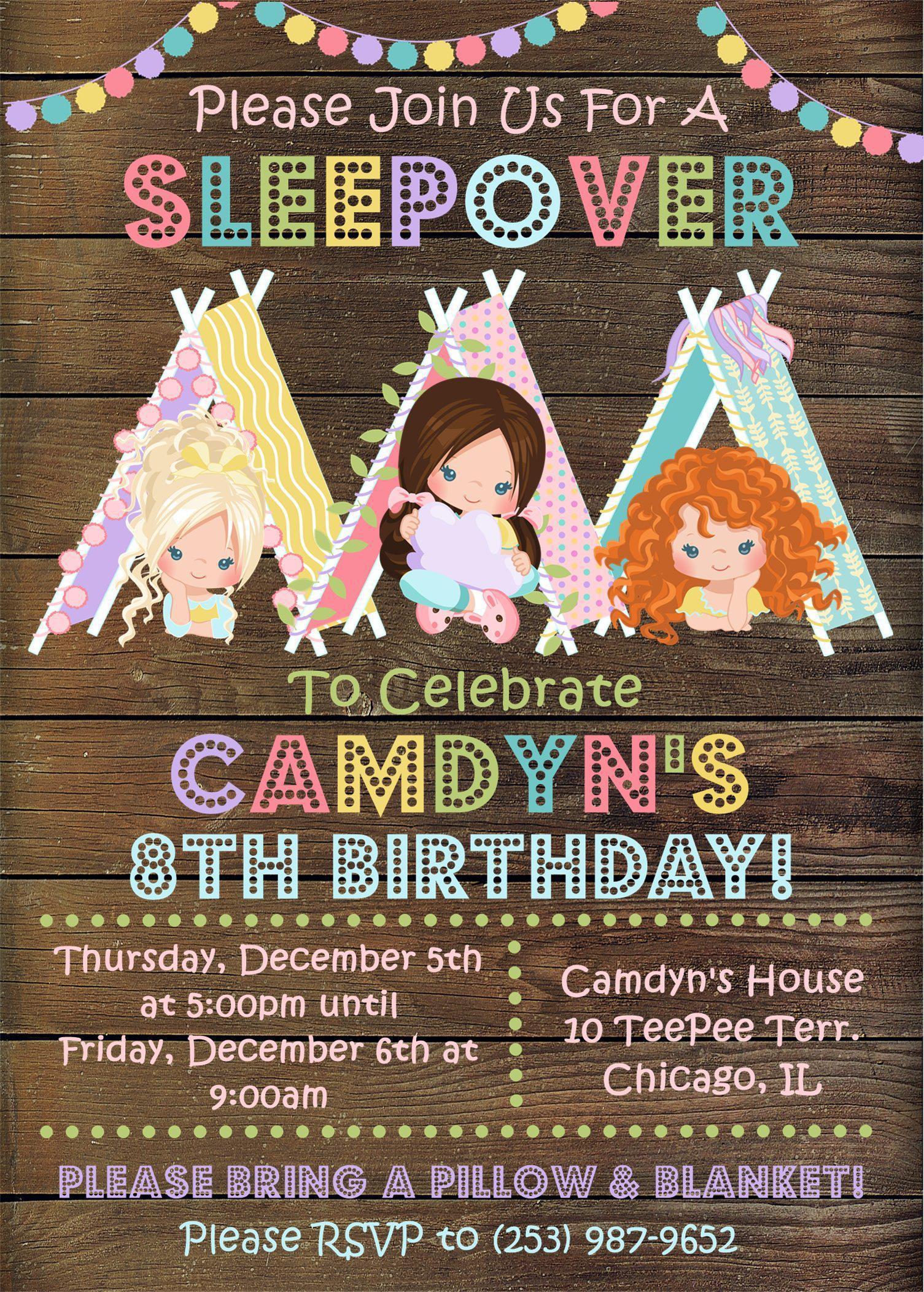 Sleepover Pajama Birthday Party Invitations