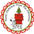 Snoopy Christmas sticker with doghouse and holiday lights