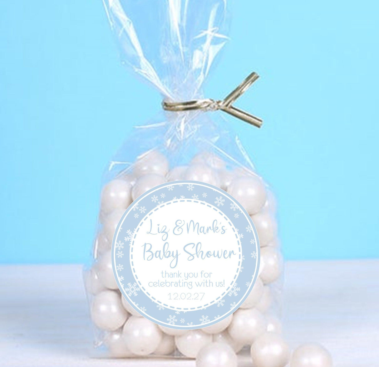 Snowflake design baby shower favor label