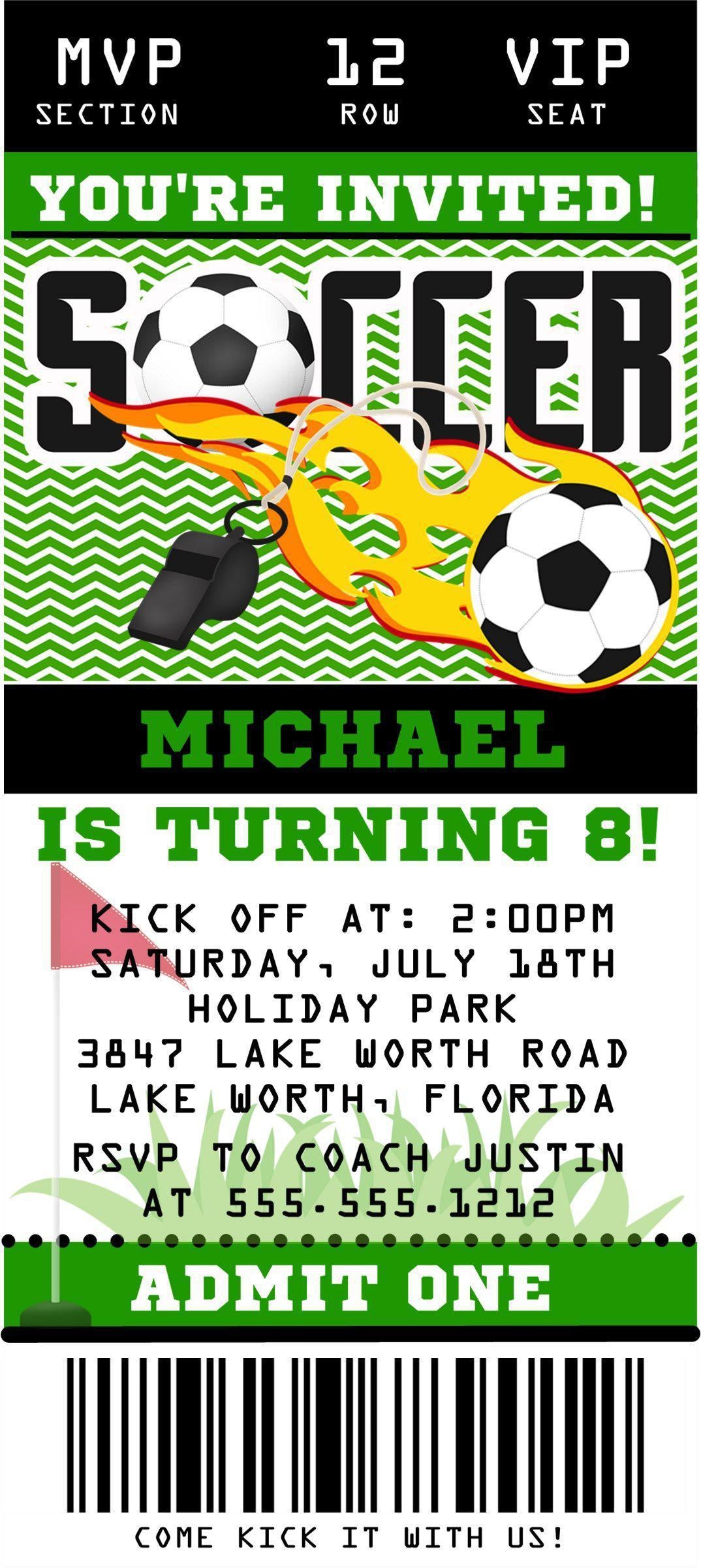 Soccer Birthday Party Ticket Invitations