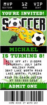 Soccer Birthday Party Ticket Invitations