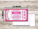 Softball Birthday Party Ticket Invitations
