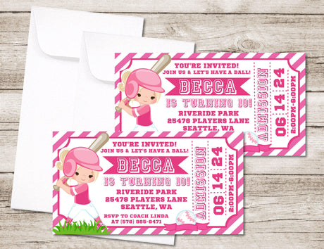 Softball Birthday Party Ticket Invitations