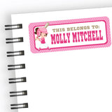 Softball back to school name label with player illustration