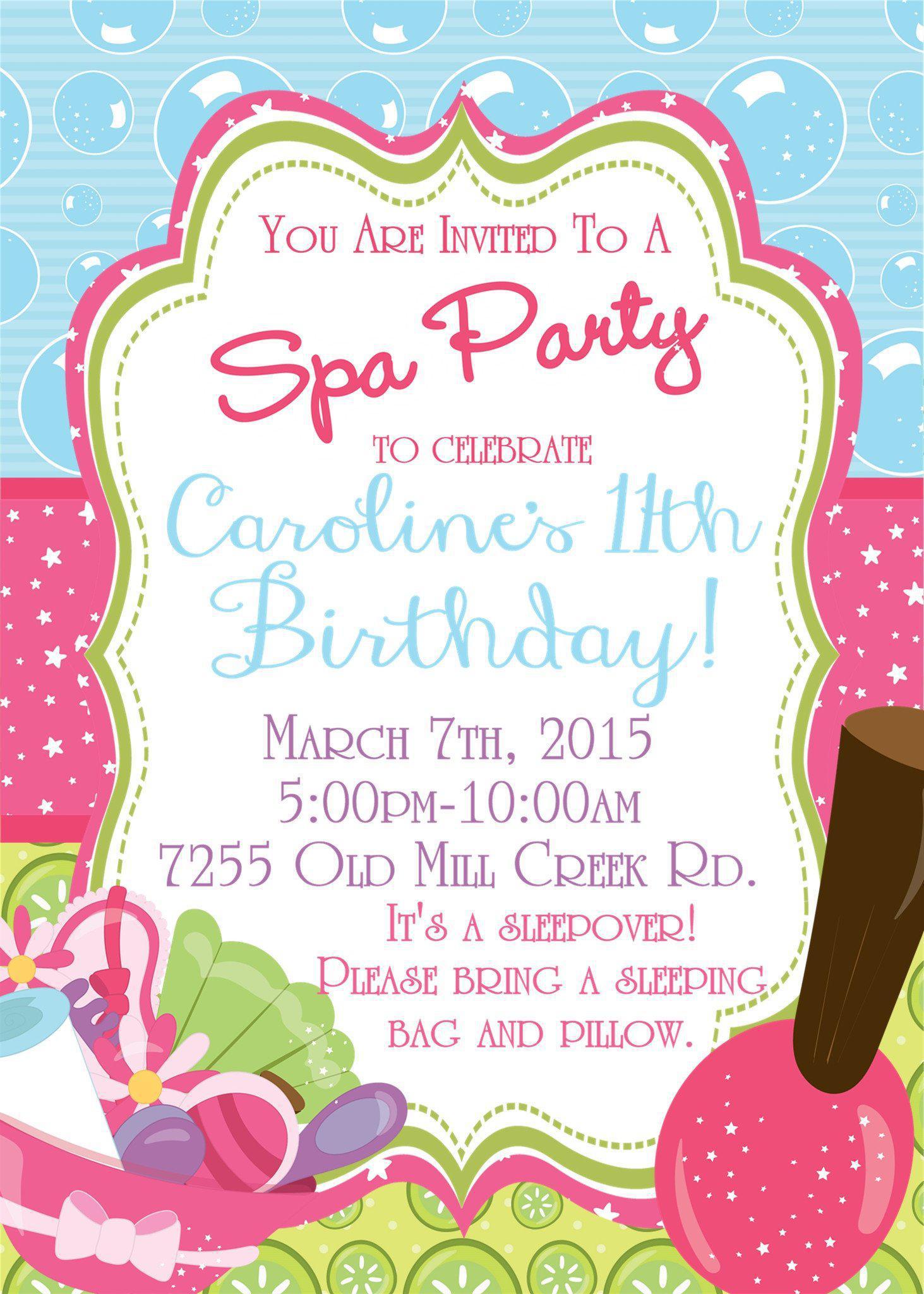 Spa Birthday Party Invitations