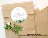 Spanish baptism sticker with eucalyptus design