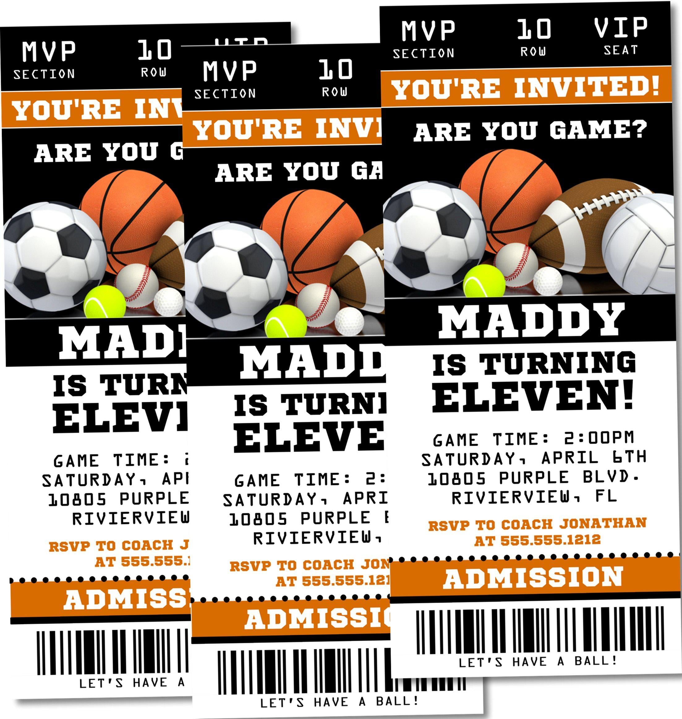 Sports Birthday Party Ticket Invitations