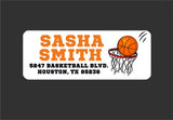 Sports address labels with basketball net illustration