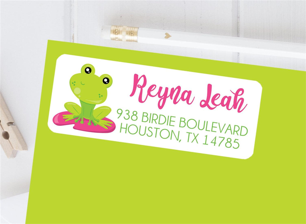 Spring frog address labels with cute frog illustration