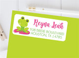Spring frog address labels with cute frog illustration