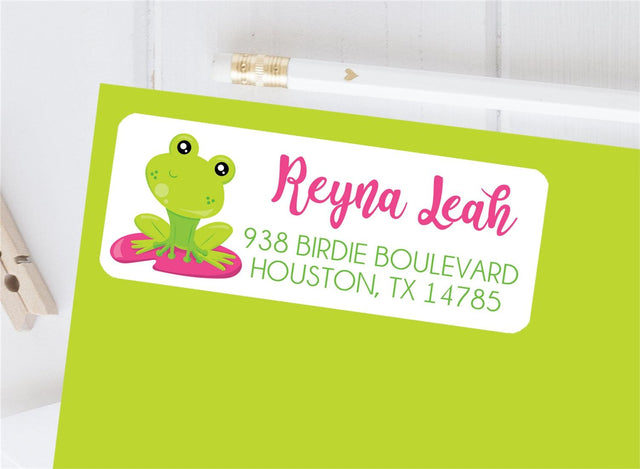 Spring frog address labels with cute frog illustration