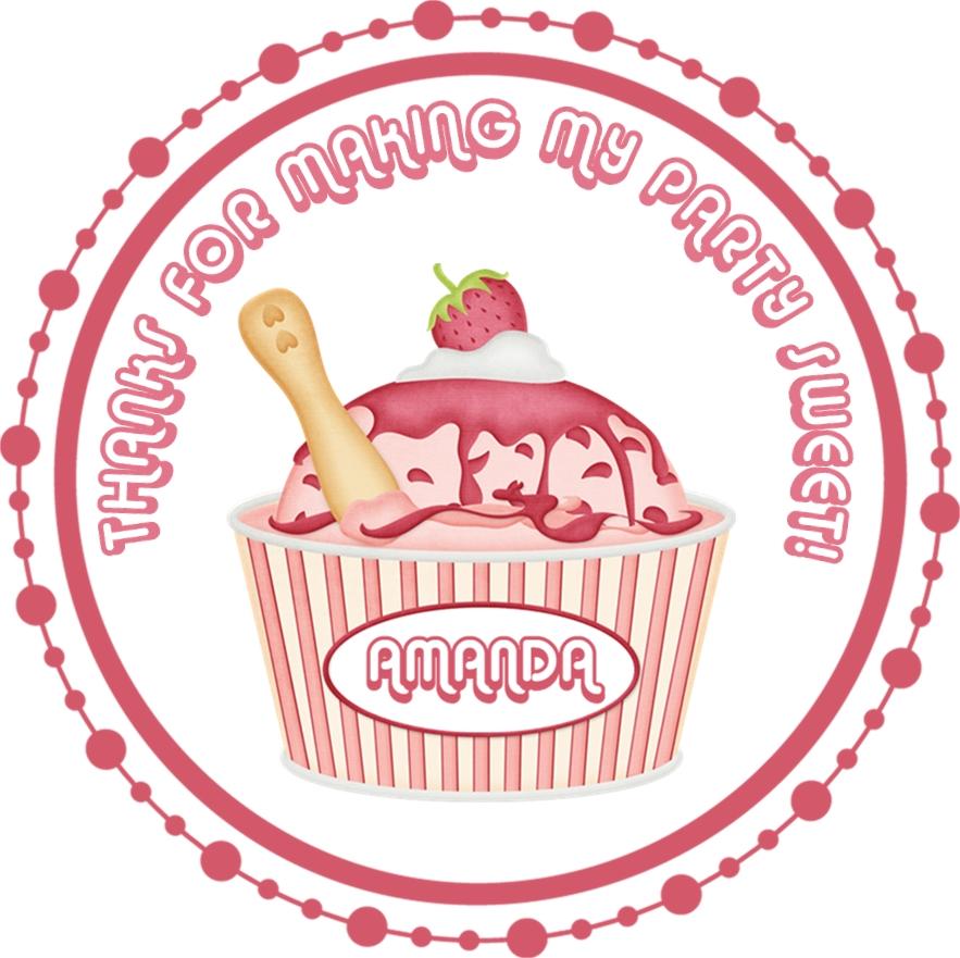 Strawberry Ice Cream Birthday Party Stickers