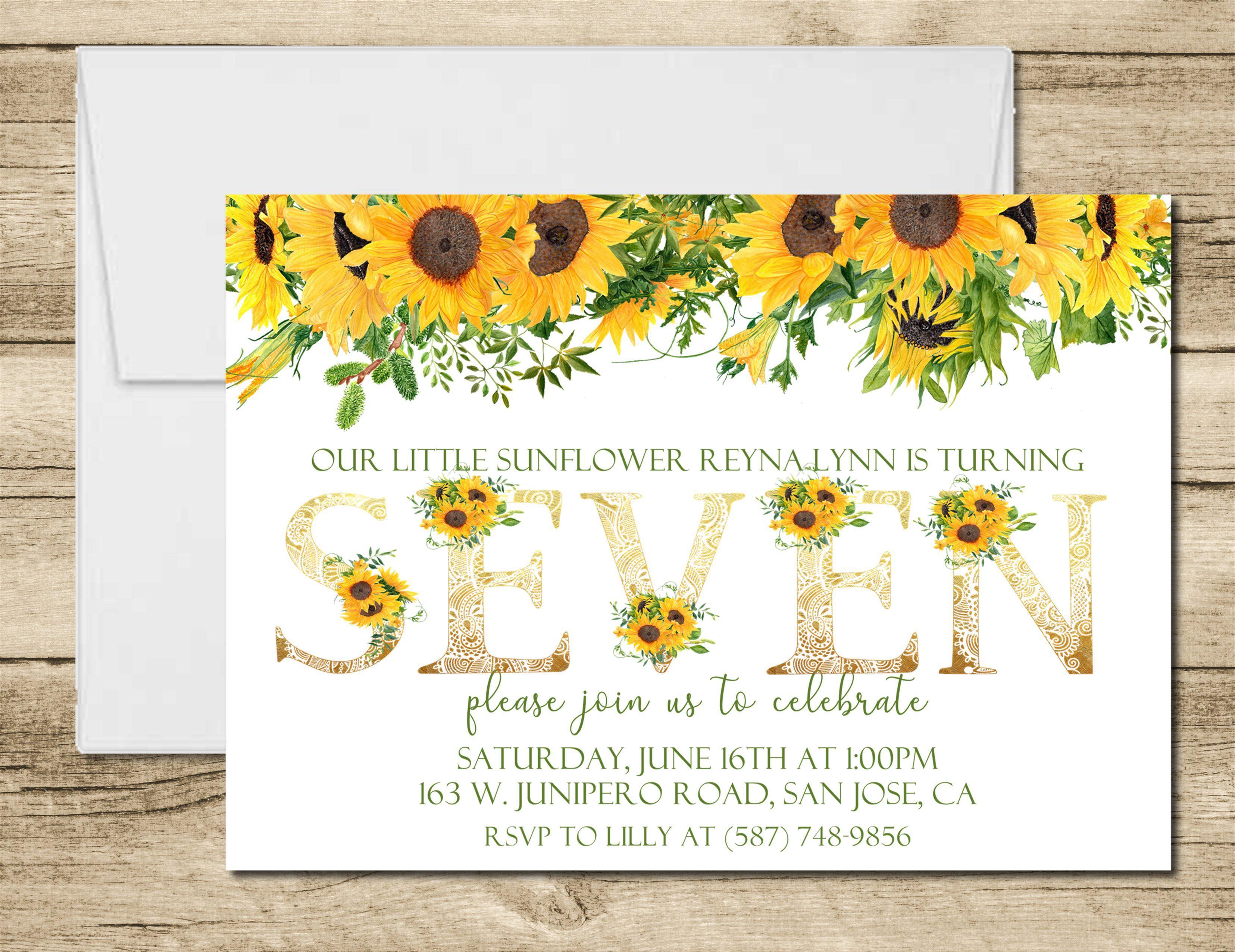 Sunflower Birthday Party Invitations